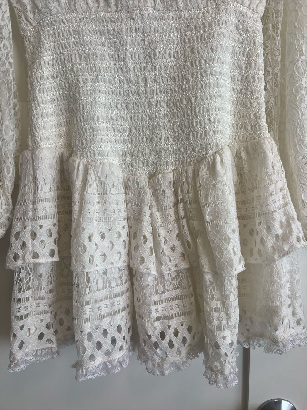 NWT HEMANT & NANDITA White Lace Long-Sleeve Mini Dress - Picture 7 of 7